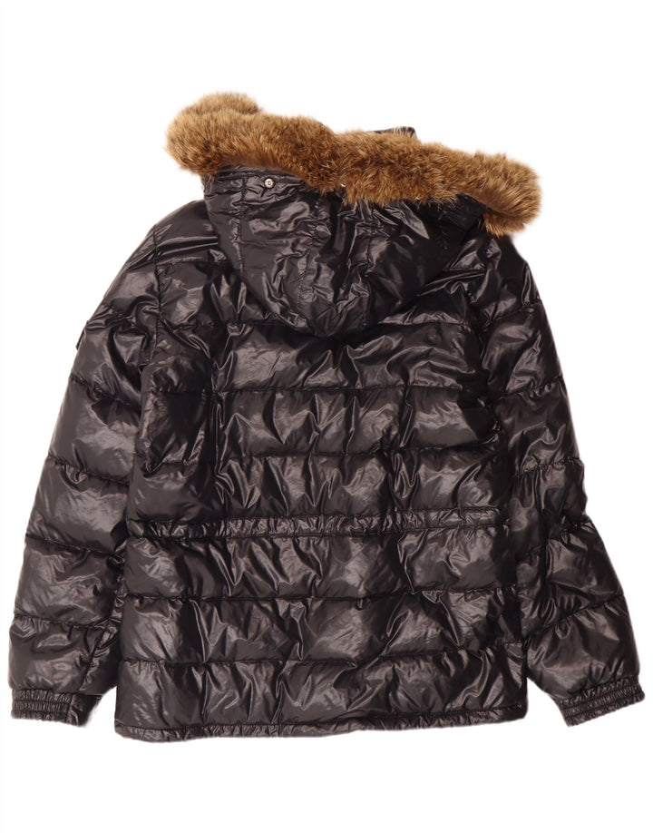 Damska kurtka puchowa Moncler o luźnym kroju z kapturem, rozmiar 1, mała, czarna, z poliamidu