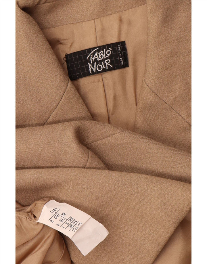 Vintage damska marynarka zapinana na 4 guziki UK 14, średnia beżowa dziewicza wełna