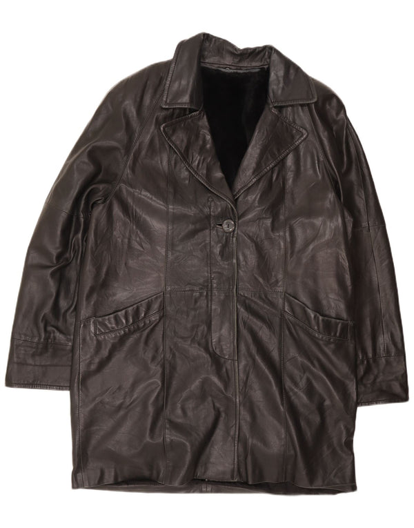 Vintage damski płaszcz skórzany UK 16, duży czarny