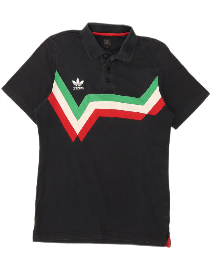 Męska koszulka polo ADIDAS, mała, czarna, bawełniana z blokami kolorów