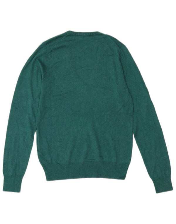 Damski sweter z dekoltem w serek Benetton UK 6 XS, zielona wiskoza