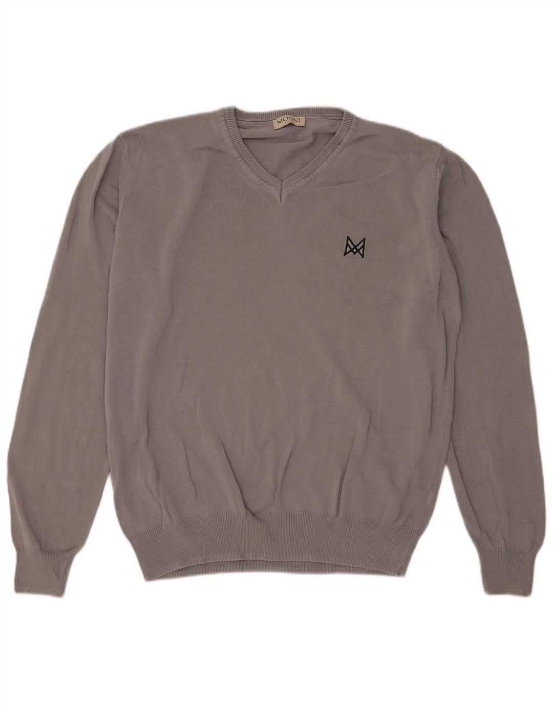Męski sweter w stylu vintage z dekoltem w szpic, duży, szary, bawełniany