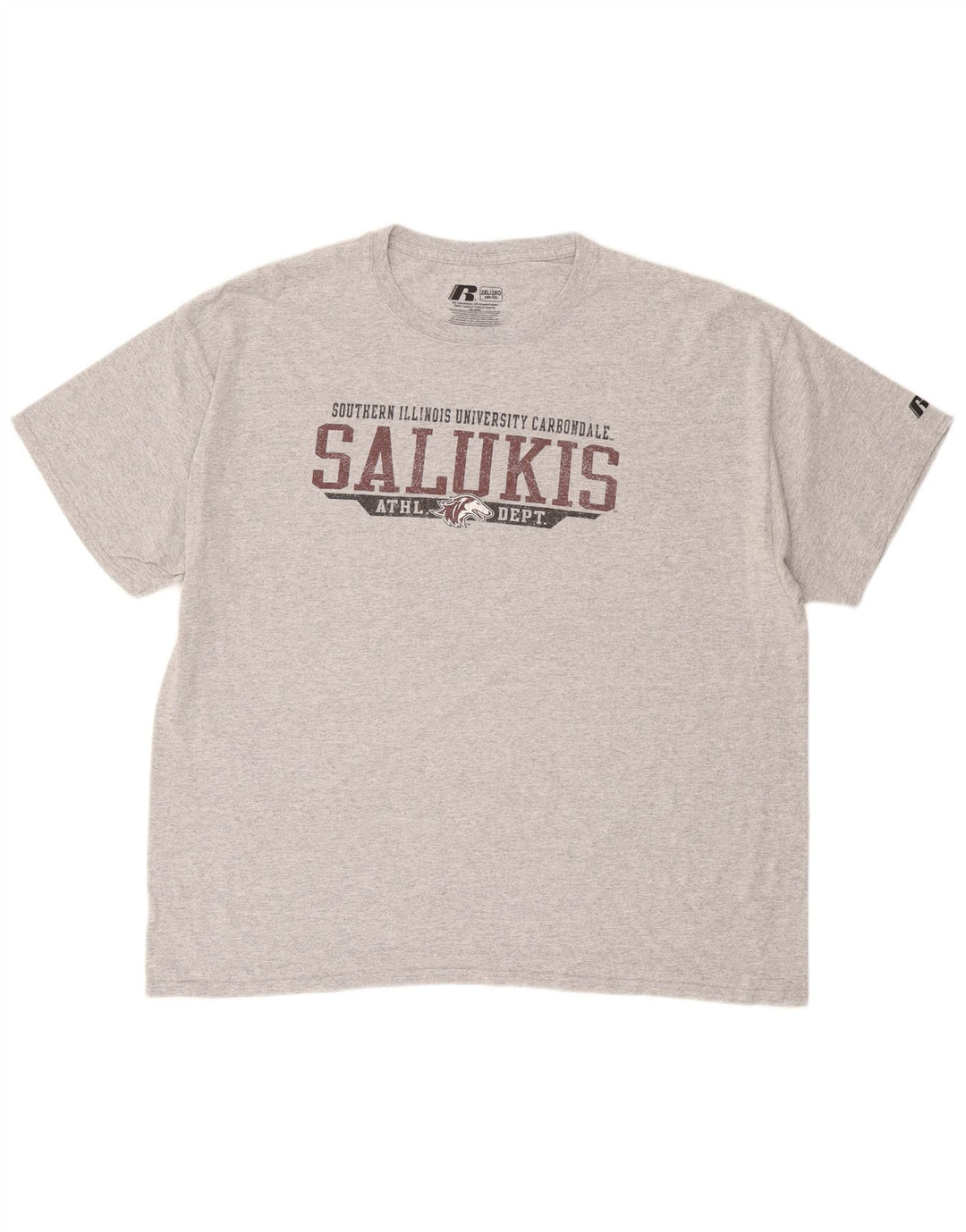 Męski T-shirt z grafiką RUSSELL ATHLETIC Salukis, 2XL, szara bawełna