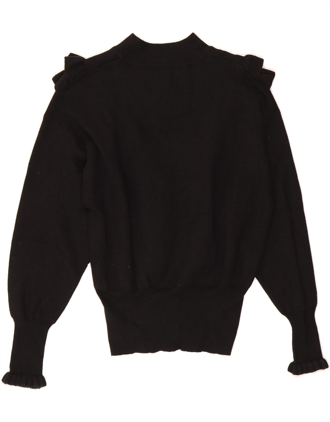 ZARA Womens Ruffle Turtle Neck Jumper Sweater UK 12 Medium Black Viscose Vintage Zara and Second-Hand Zara from Messina Hembry 