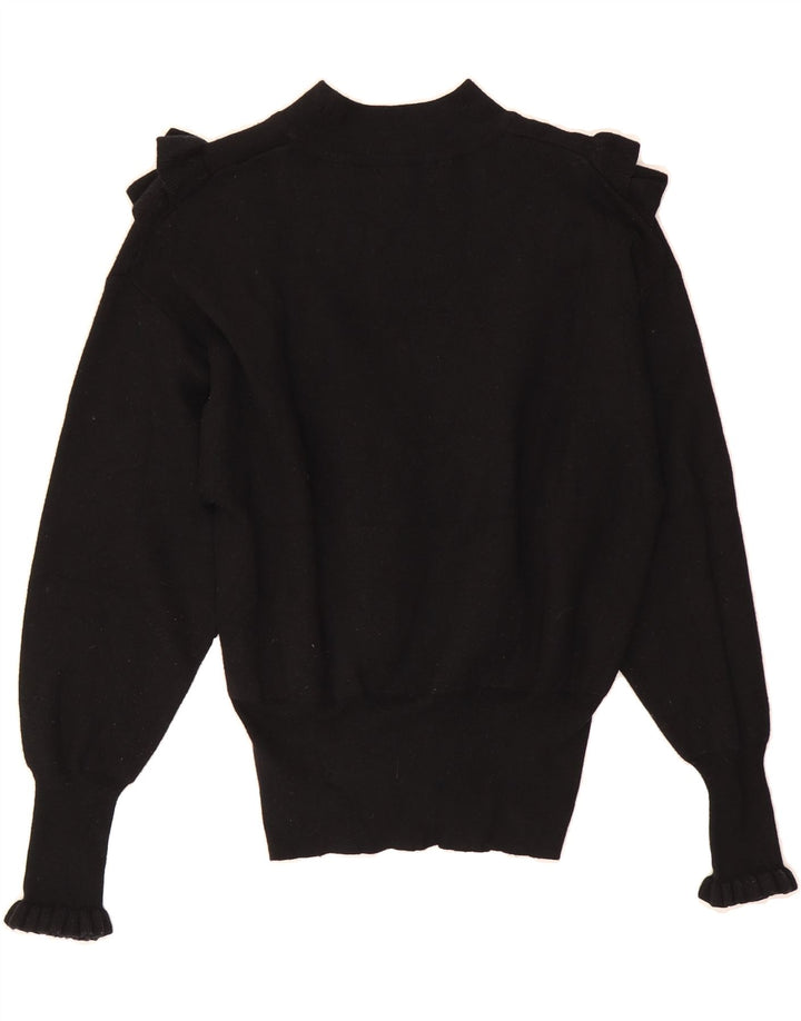 ZARA Womens Ruffle Turtle Neck Jumper Sweater UK 12 Medium Black Viscose Vintage Zara and Second-Hand Zara from Messina Hembry 