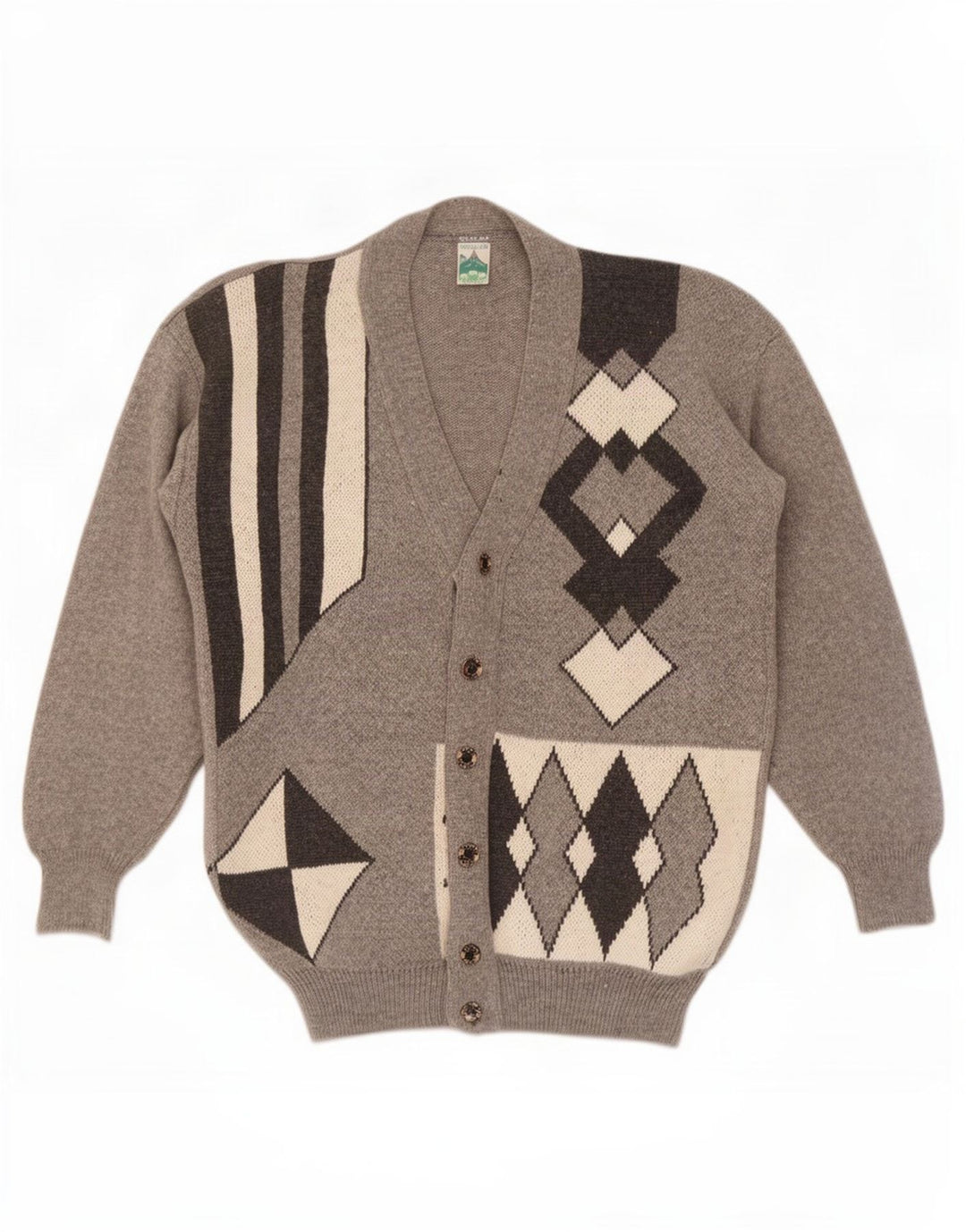 Męski sweter rozpinany Shetland Średni szary, geometryczny wełniany