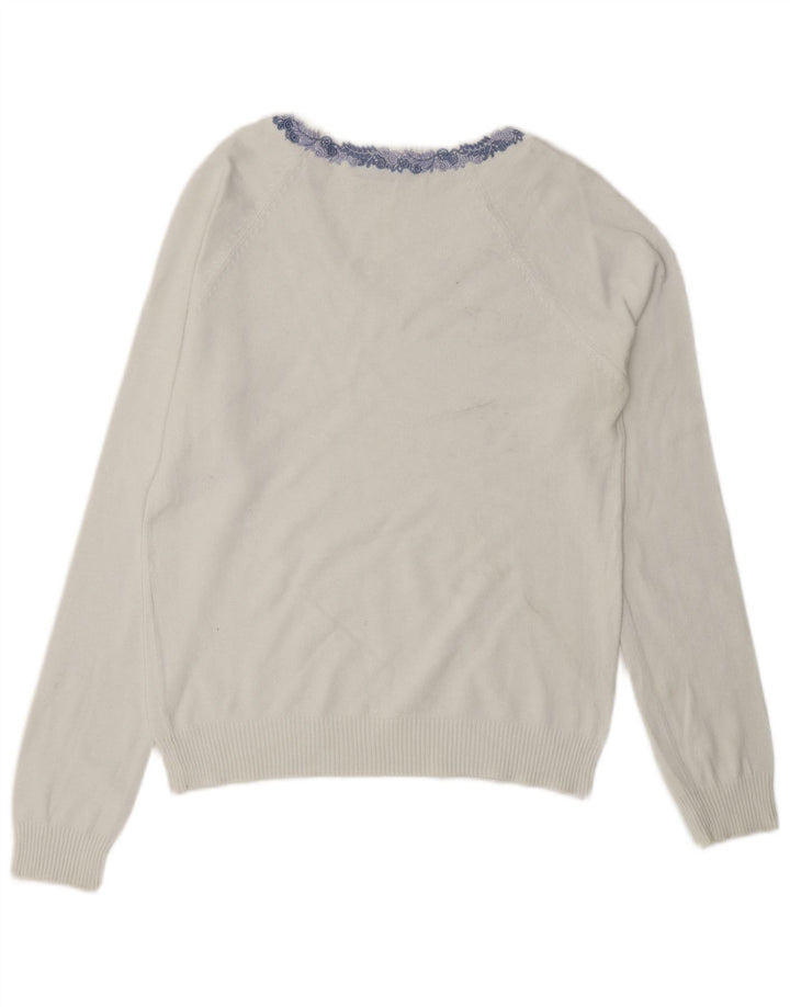 Sweter damski ZARA z dekoltem w kształcie litery V, UK 14, duży, biały, bawełniany