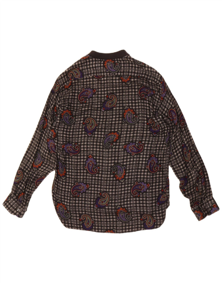 Męska koszula flanelowa w stylu vintage, średnia czarna wiskoza Paisley