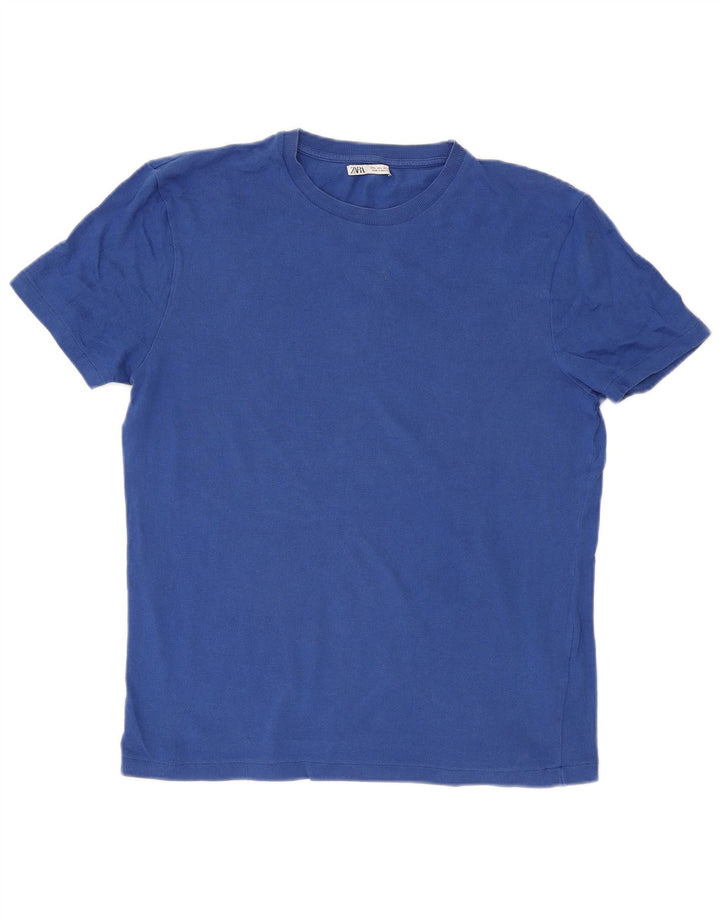 Męski T-shirt Zara, duży, niebieski, bawełniany