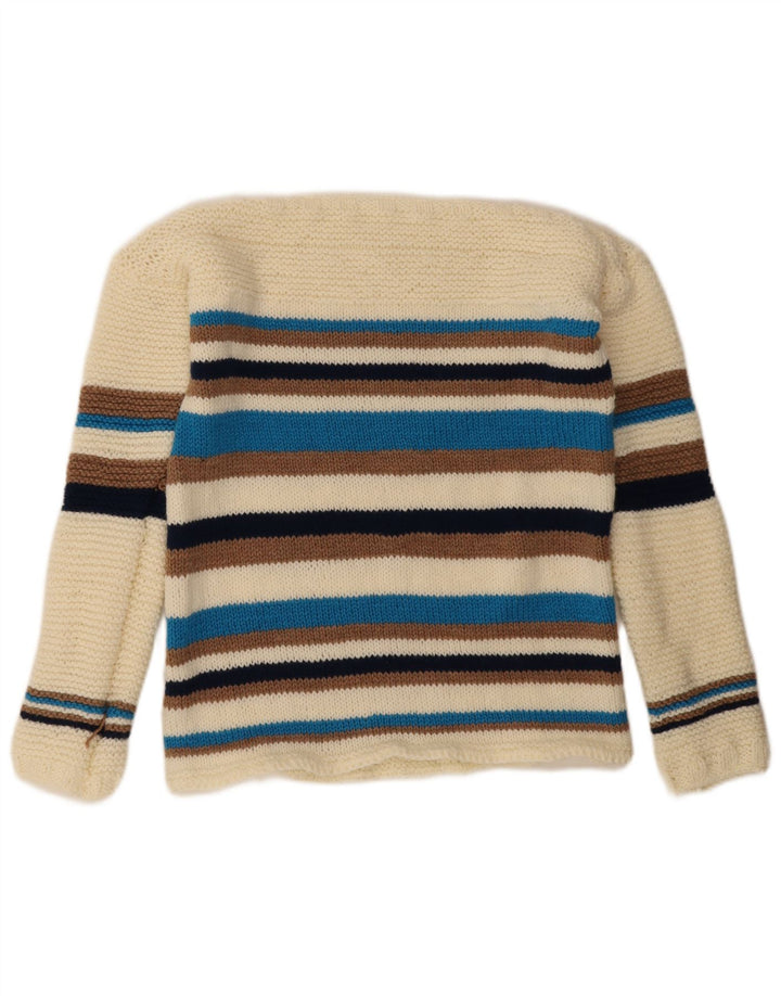 Sweter damski w stylu vintage z okrągłym dekoltem UK 14 w średnie białe paski