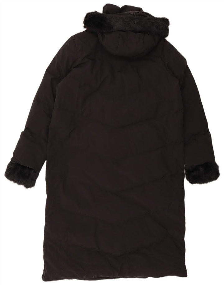 Damski ocieplany płaszcz z kapturem ZARA UK 16, duży, czarny poliester
