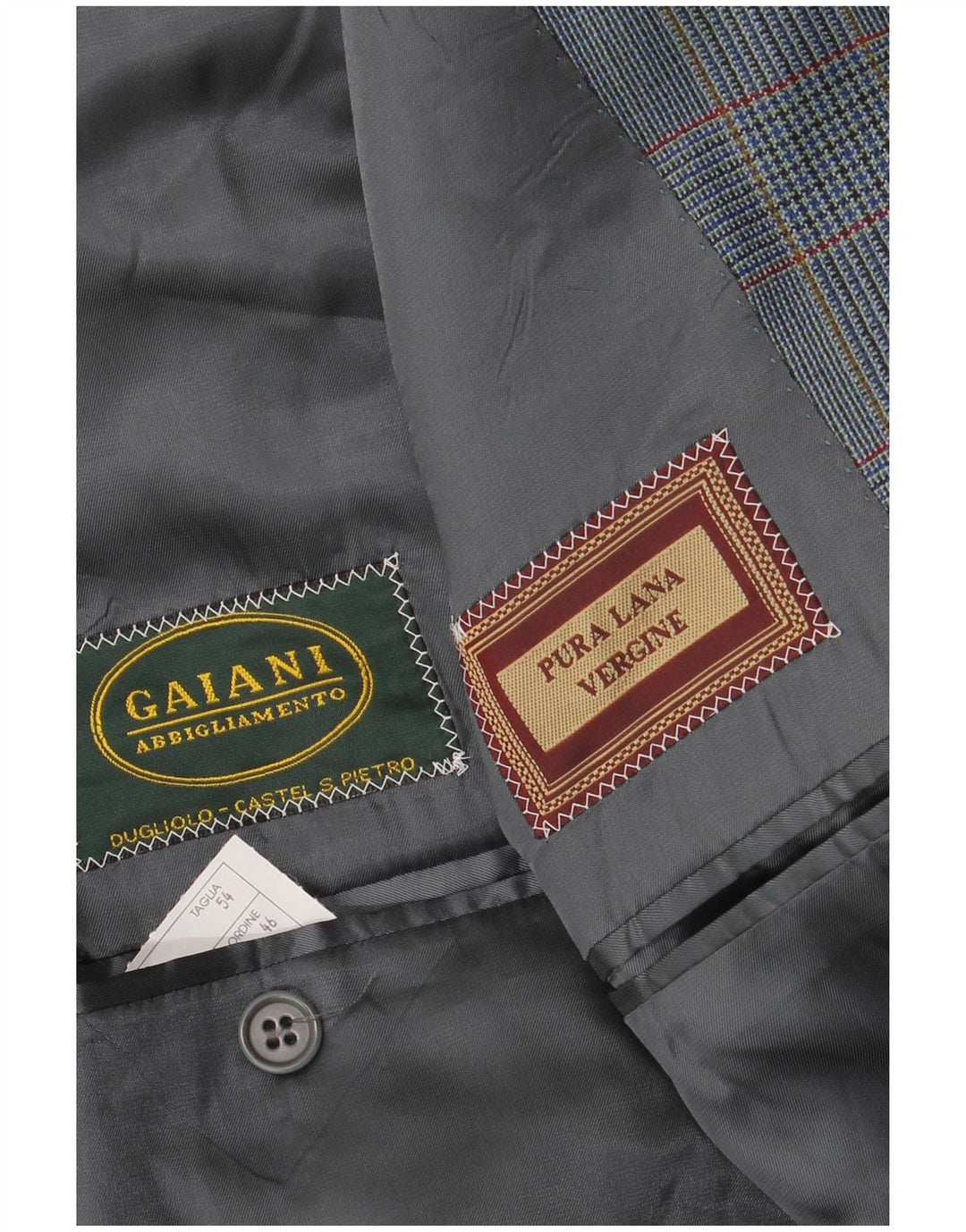 Vintage męska marynarka zapinana na 2 guziki IT 54 2XL niebieska dziewicza wełna w pepitkę