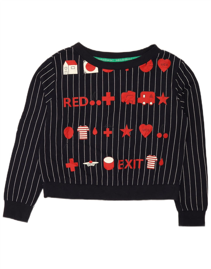 Damska bluza z grafiką Benetton UK 14 w średnie granatowe paski