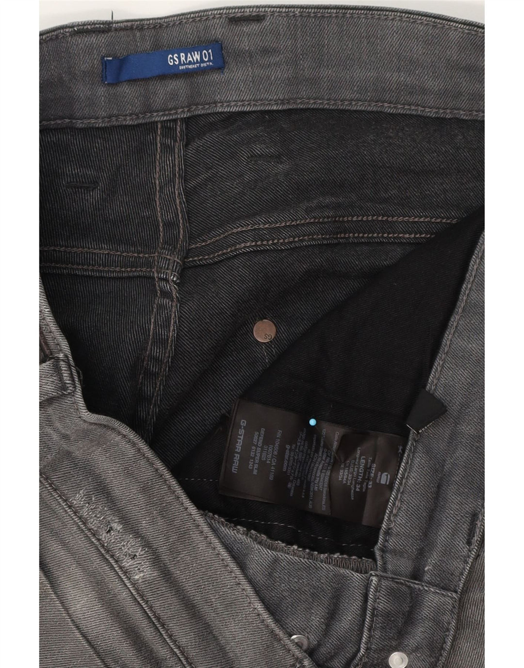 G-Star Męskie Revend Distressed Super Slim Jeansy W33 L34 Szara bawełna