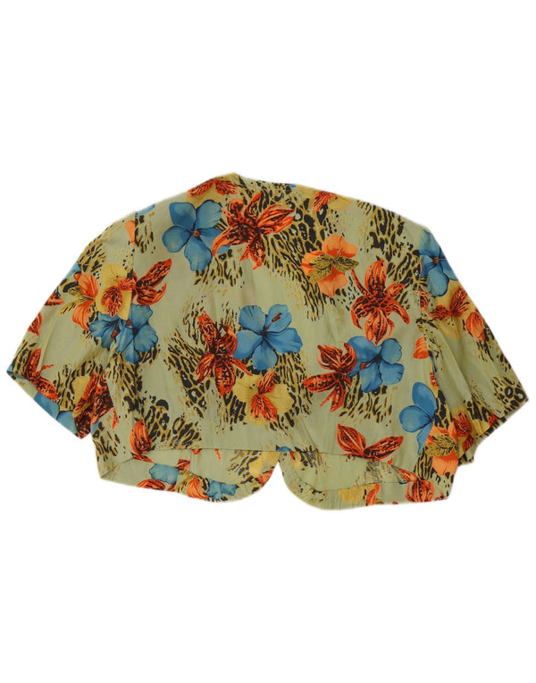 Vintage Womens Oversized Bolero Top UK 14 Medium Green Floral
