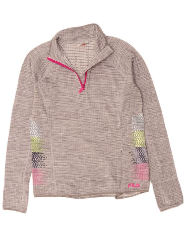 Fila Womens Zip Neck Pullover Tracksuit Top UK 14 Medium Grey Flecked