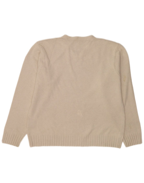 Męski sweter Tommy Hilfiger z dekoltem w kształcie litery V, XL, beżowa, bawełniana
