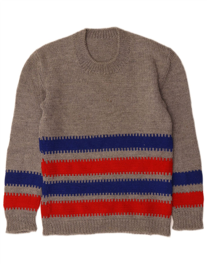 Vintage damski sweter z okrągłym dekoltem UK 14 w średnie szare paski