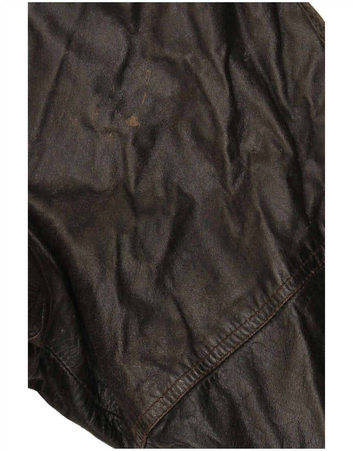 VINTAGE damski płaszcz skórzany z podwójnymi piersiami, EU 38, średnio brązowa skóra