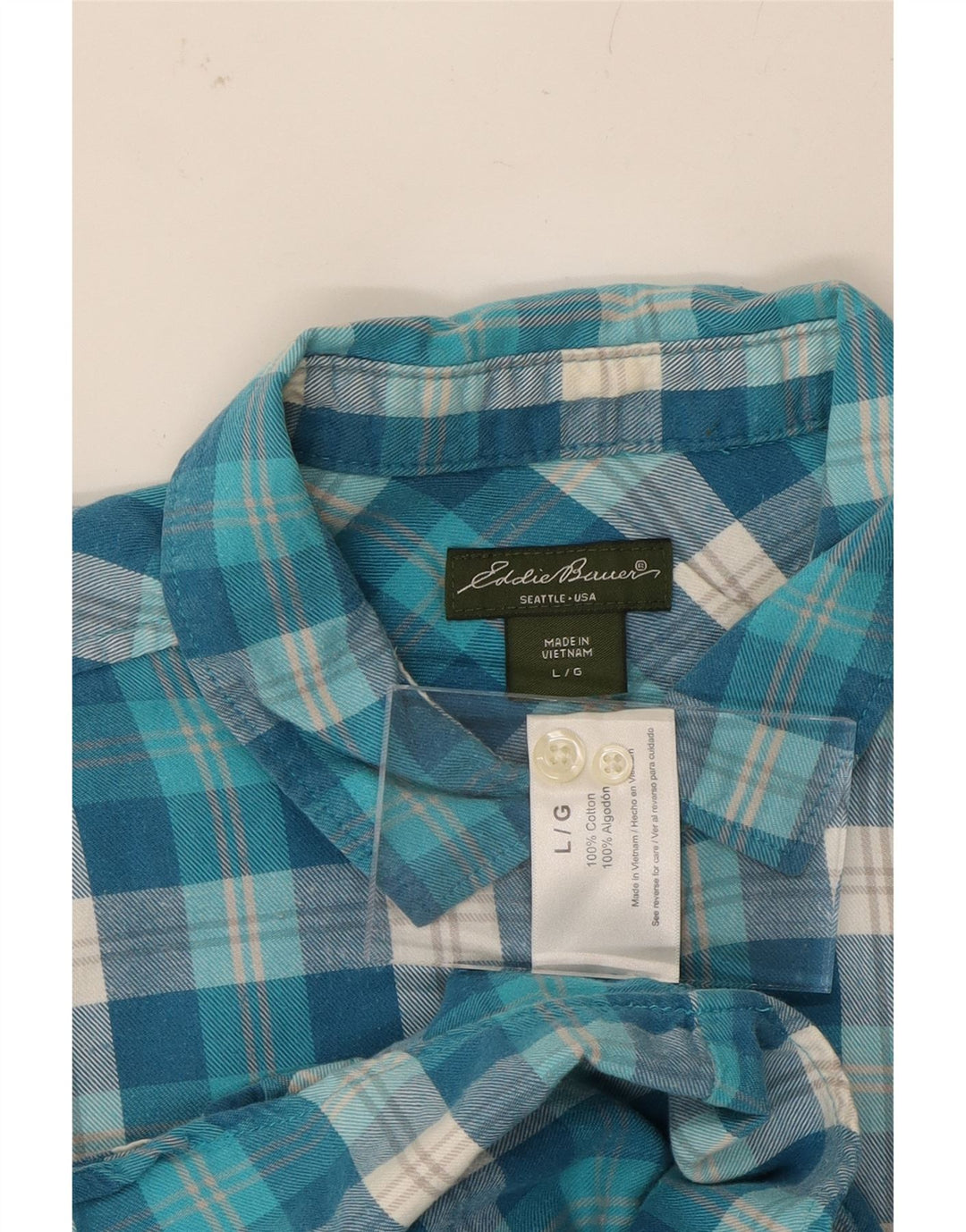 EDDIE BAUER Womens Flannel Shirt UK 16 Large Blue Check Cotton Vintage Eddie Bauer and Second-Hand Eddie Bauer from Messina Hembry 