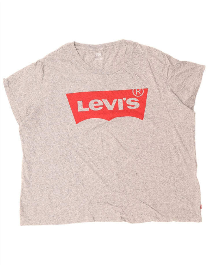 Damska koszulka z grafiką LEVI'S Top UK 22 3XL Szara bawełna z plamkami