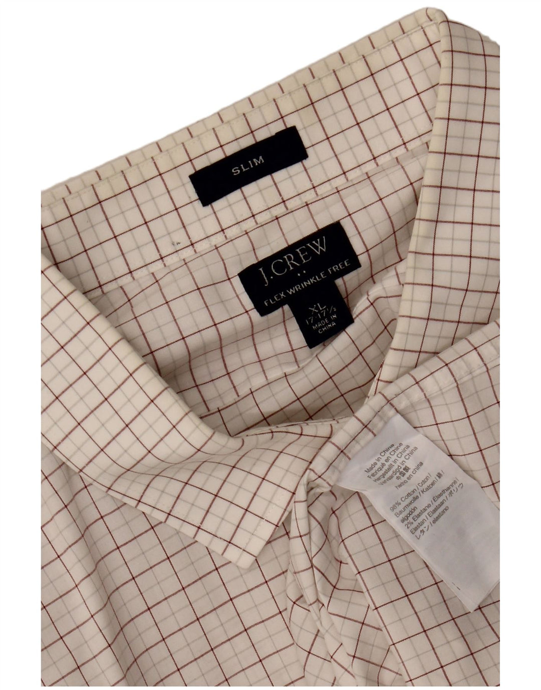 J. CREW Męska dopasowana koszula, rozmiar 17 1/2 XL, bawełniana w białą kratkę