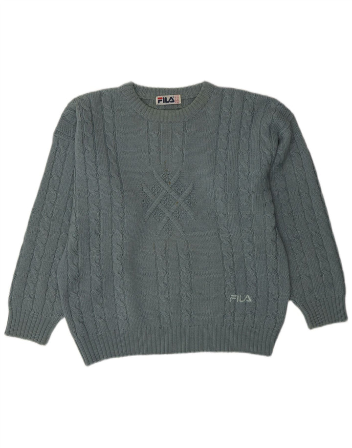 FILA Męski sweter o luźnym kroju z okrągłym dekoltem IT 50 Średni niebieski wełniany