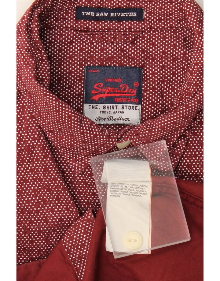 Koszula męska Superdry, bawełniana w kolorze średniego burgunda, w cętki