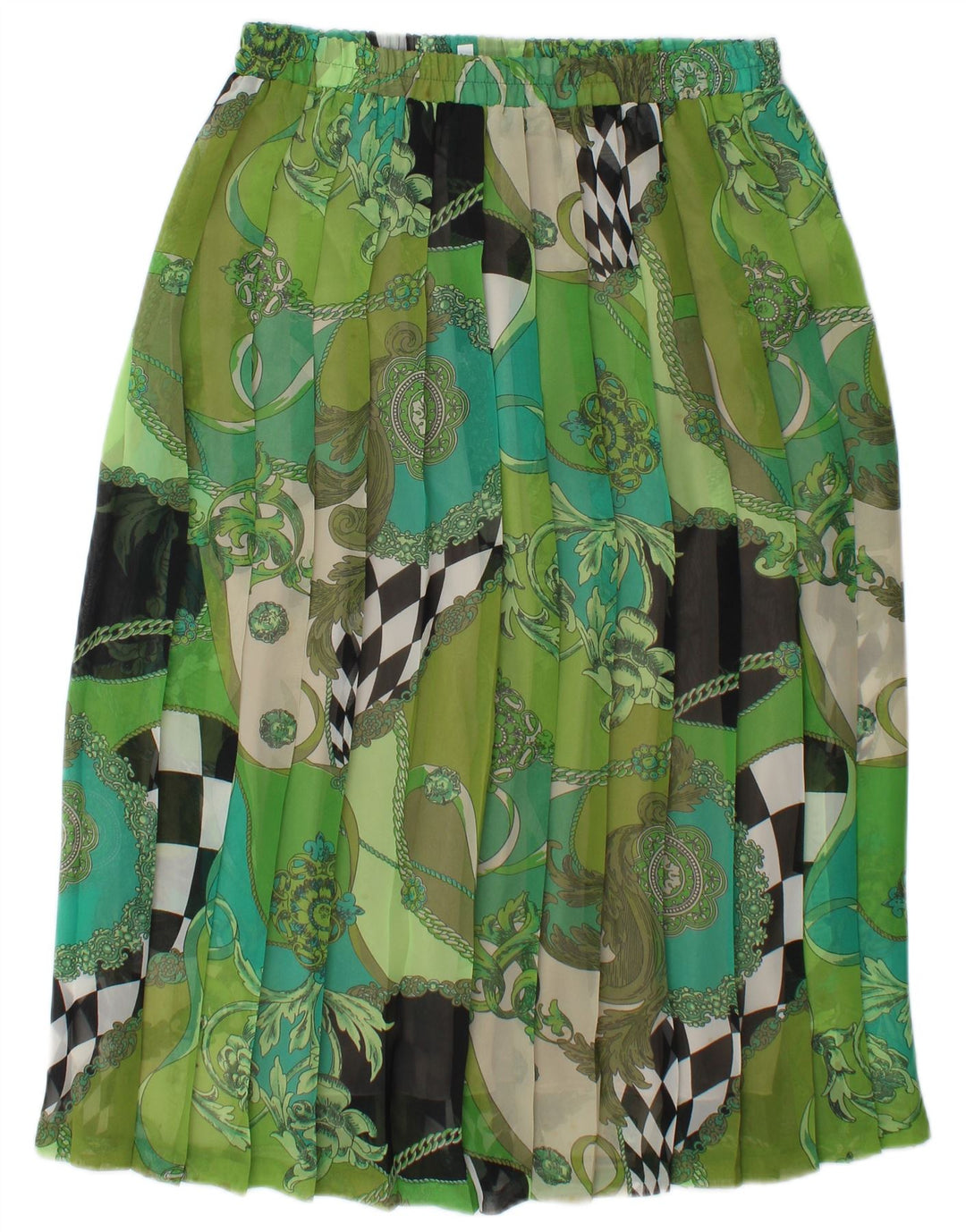 Damska plisowana spódnica z wysokim stanem w stylu vintage W30 Średni zielony patchwork