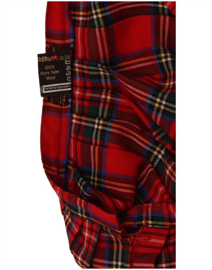 Vintage damska mini plisowana spódnica IT 44 Medium W26 czerwona kratka, nowa wełna