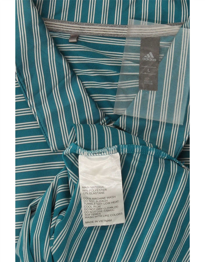 Męska koszulka polo Adidas, duża, niebieska, poliestrowa w paski
