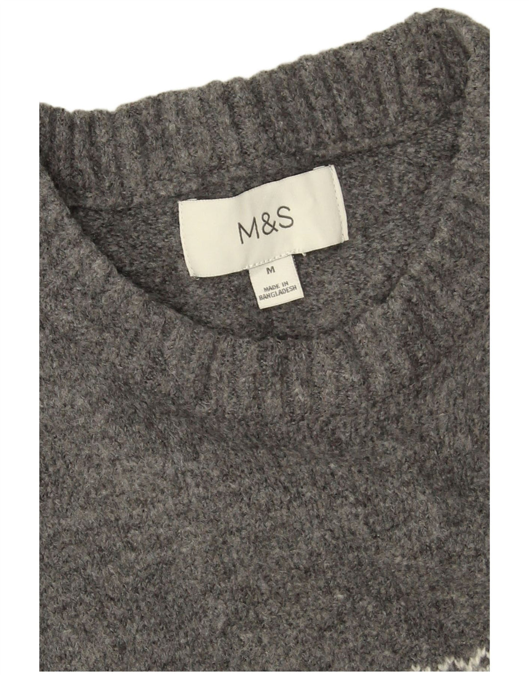 Marks & Spencer Męski sweter z okrągłym dekoltem, średnioszary Fair Isle