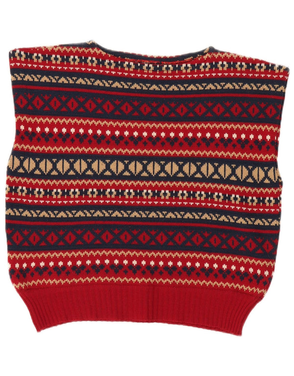 Vintage damski podkoszulek z kamizelką UK 12, średni czerwony Fair Isle Wool