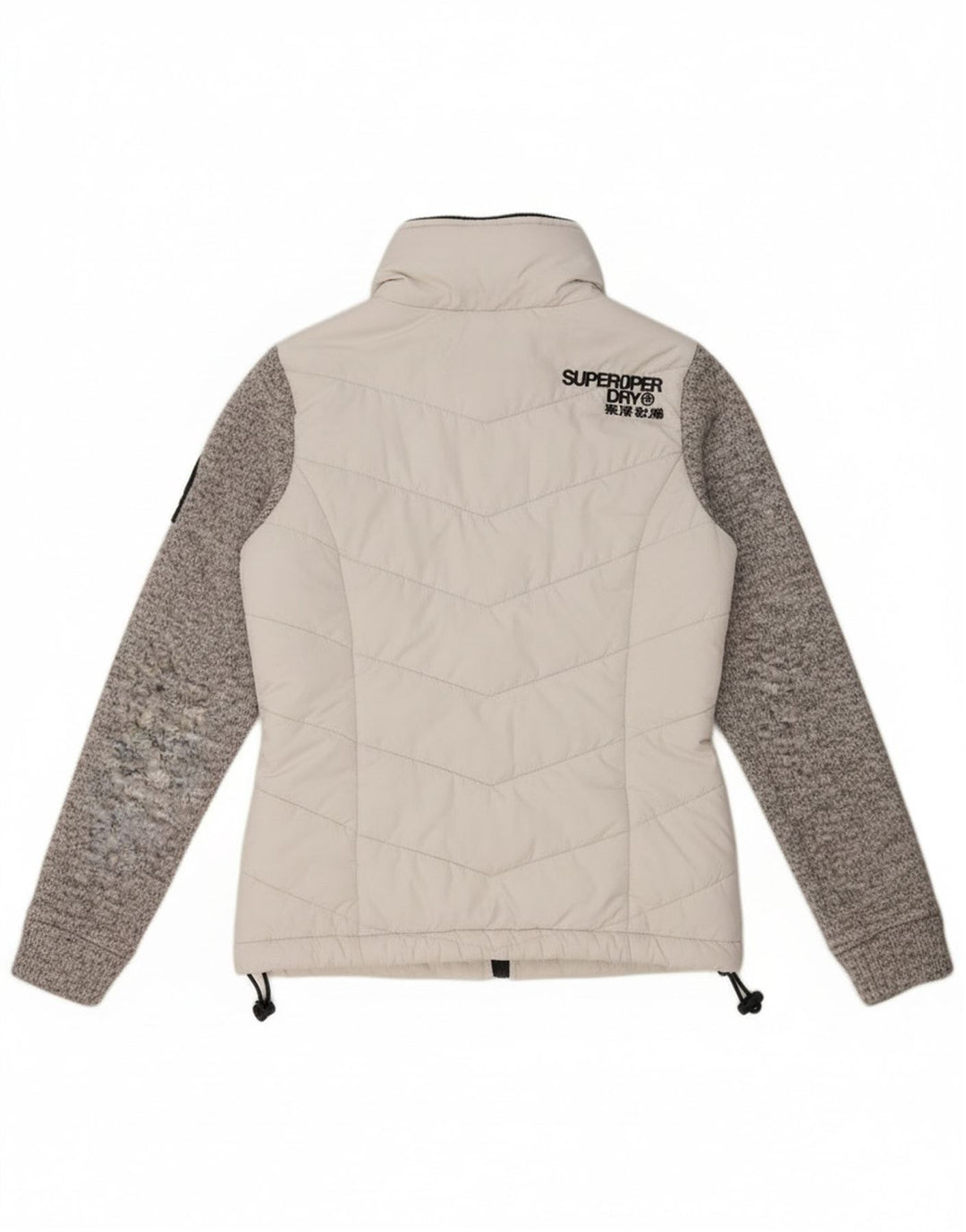 Damska ocieplana kurtka z kapturem Superdry UK 8, mała, biała, z blokami kolorów