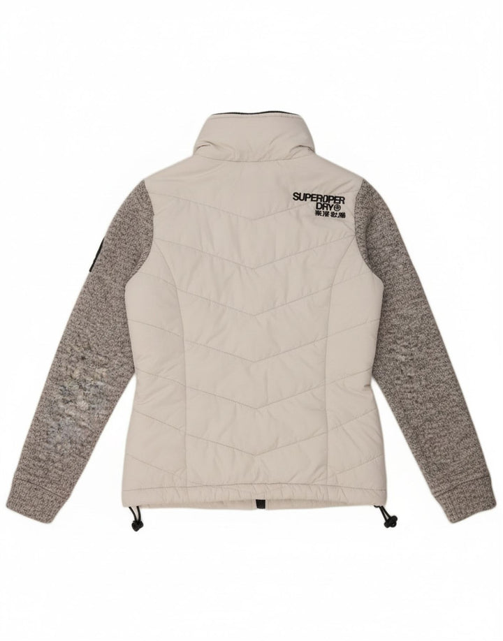 Damska ocieplana kurtka z kapturem Superdry UK 8, mała, biała, z blokami kolorów