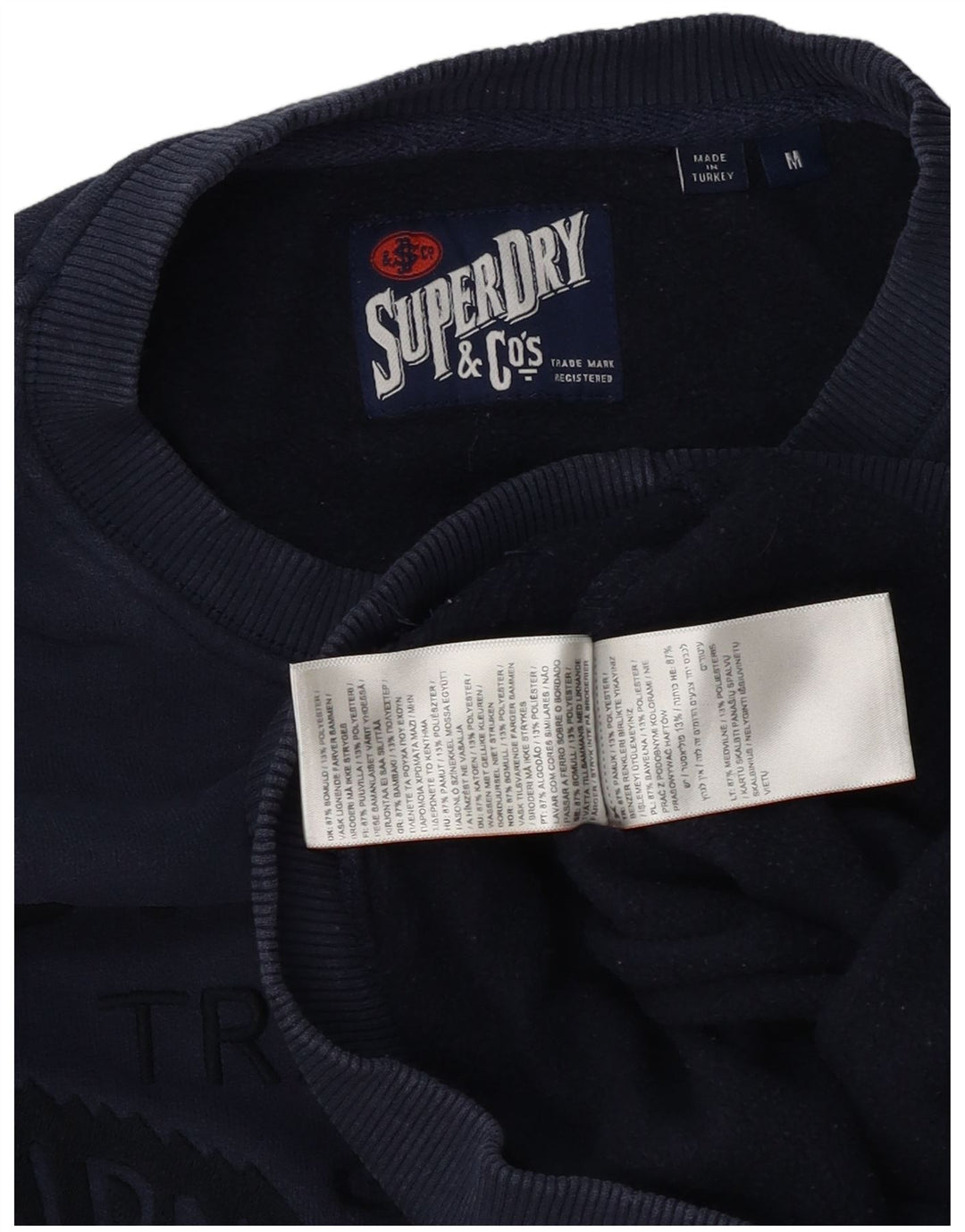 Męski sweter z grafiką Superdry, średni granatowy, bawełniany