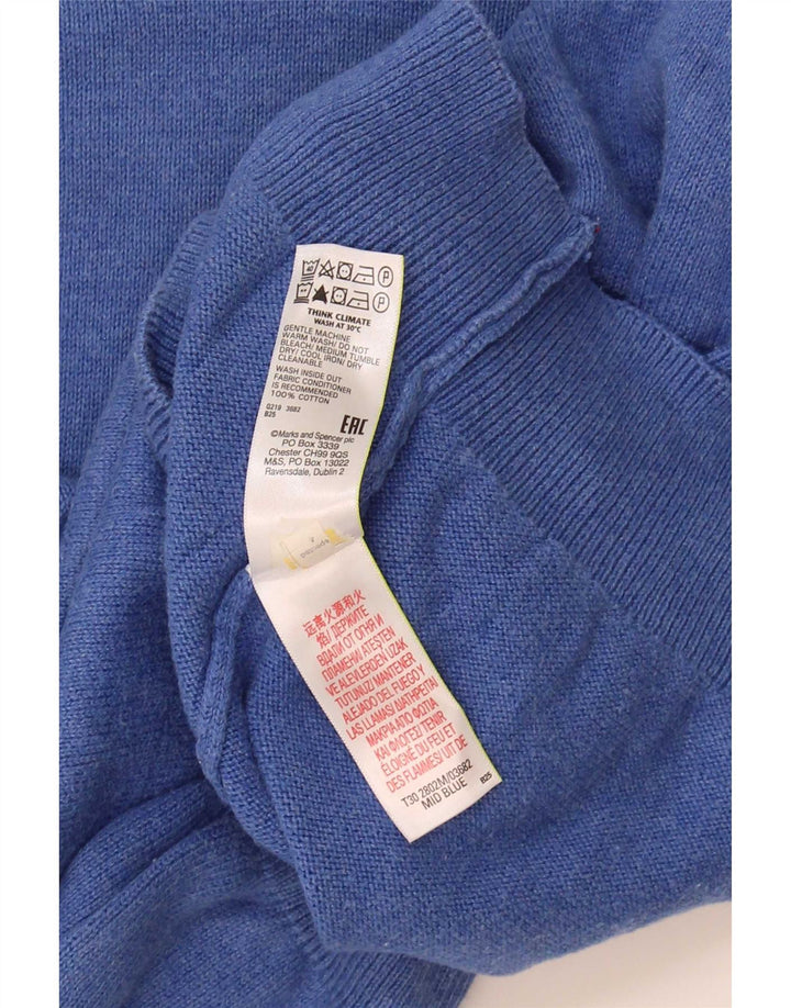 Marks & Spencer Męski sweter z dekoltem w kształcie litery V, średnioniebieski, bawełniany