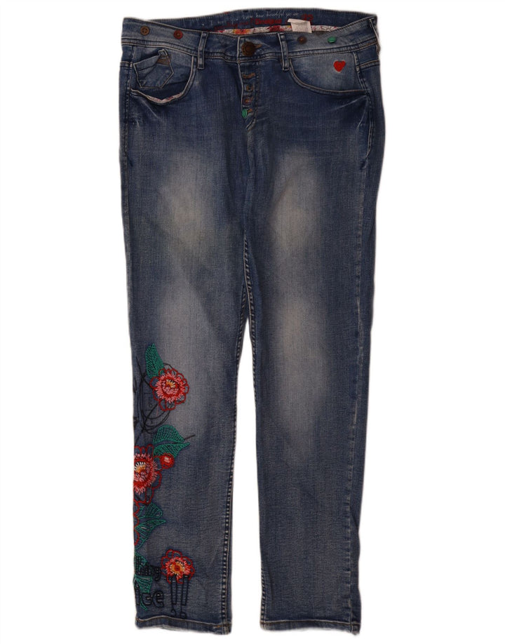 Damskie jeansy typu slim Desigual W32 L31 Niebieski kwiatowy poliester