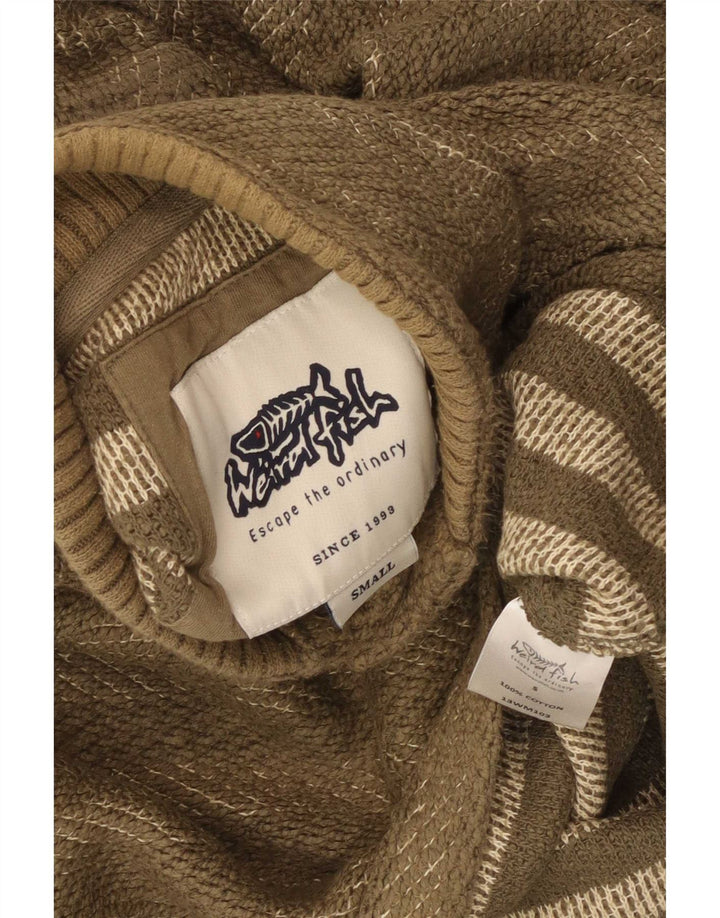 Męska bluza z kapturem Weird Fish, zapinana na guziki, mała, bawełniana w paski khaki