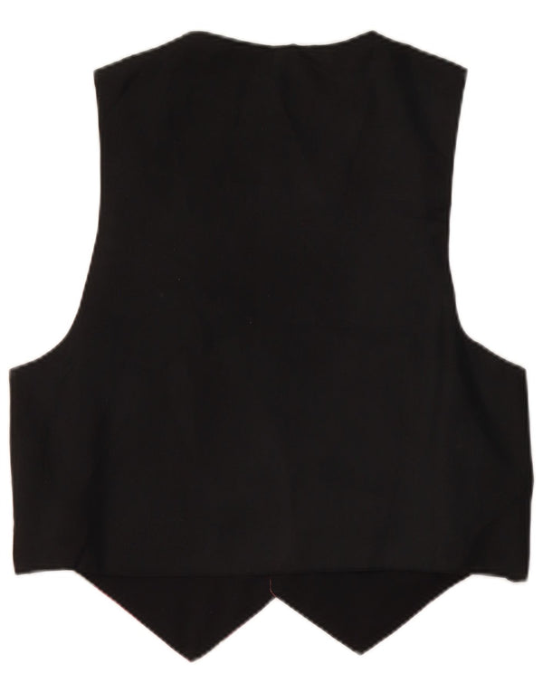 VINTAGE Womens Waistcoat UK 14 Medium Black Floral Polyester