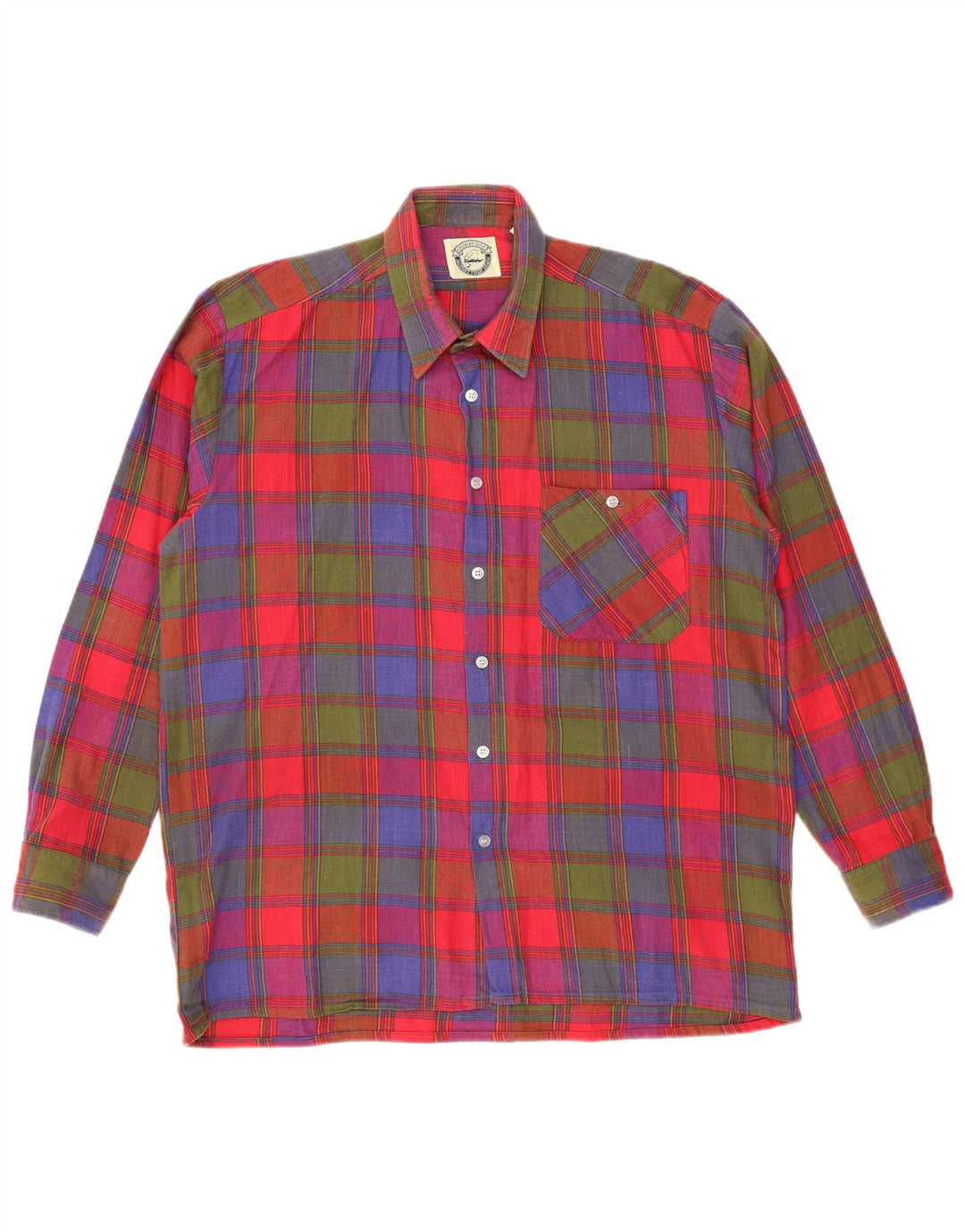 Męska koszula flanelowa VINTAGE rozmiar 41/42, duża, wielobarwna, bawełniana krata