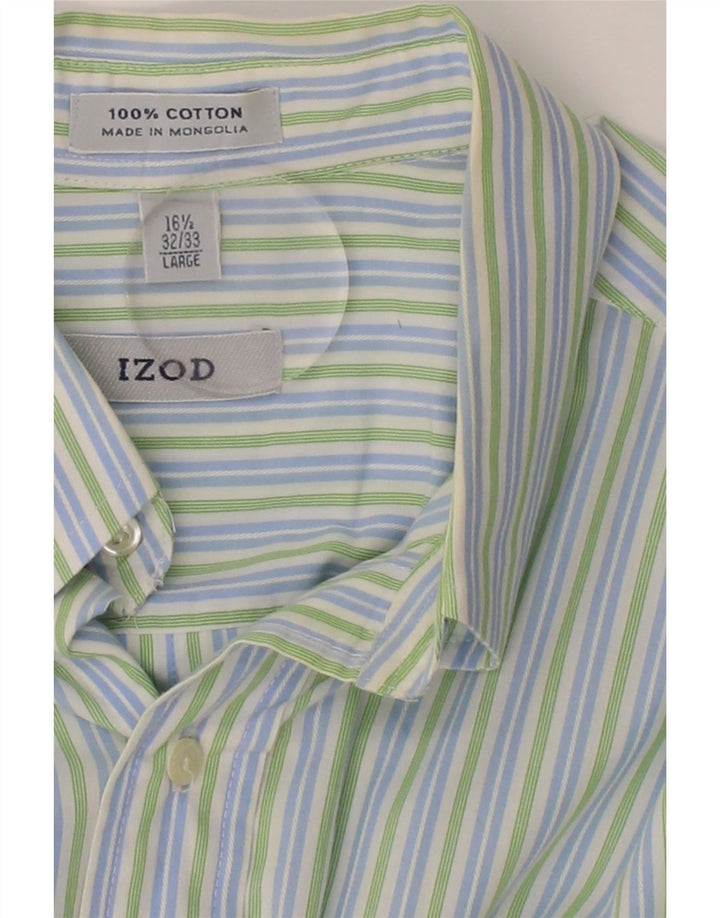 IZOD Mens Shirt Size 16 1/2 Large Green Striped Cotton Vintage Izod and Second-Hand Izod from Messina Hembry 