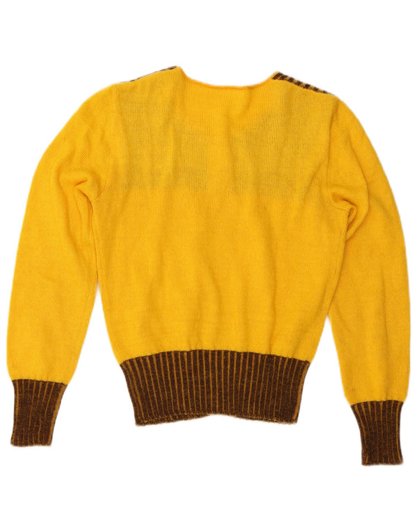 Sweter damski w stylu vintage, UK 10, mały, żółty, prążkowany