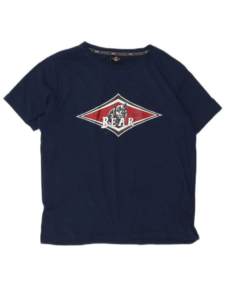 Męski T-shirt z grafiką Bear, mały, granatowy, bawełniany