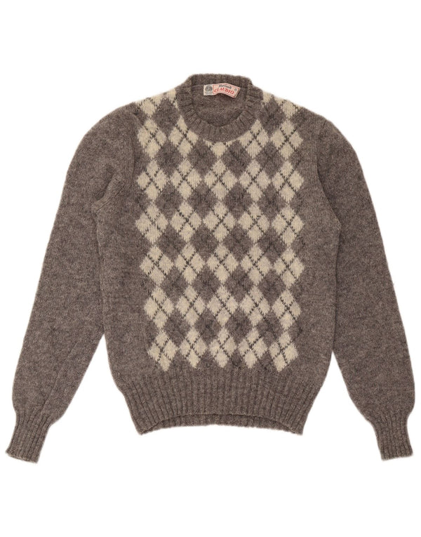 Damski sweter z wycięciem pod szyją Claudio UK 14, duży, szary, argyle/diament