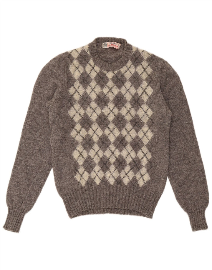 Damski sweter z wycięciem pod szyją Claudio UK 14, duży, szary, argyle/diament