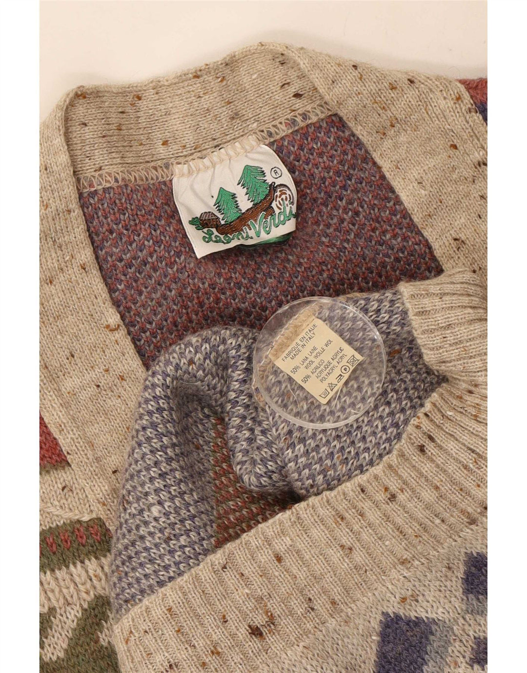 Sweter męski w stylu vintage, duży, wielobarwny, geometryczny, wełniany
