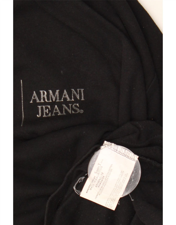 ARMANI JEANS Damski top graficzny z rękawem 3/4, UK 12, średni czarny, bawełniany