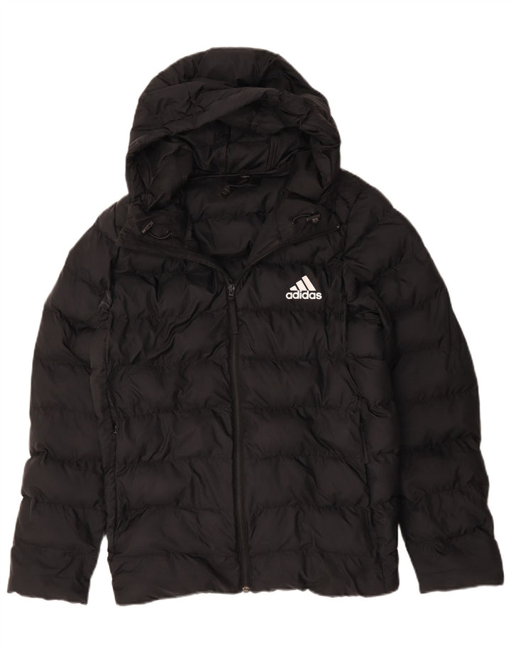 Damska kurtka z kapturem i wyściełaną Adidas UK 16, duża, czarna, poliestrowa