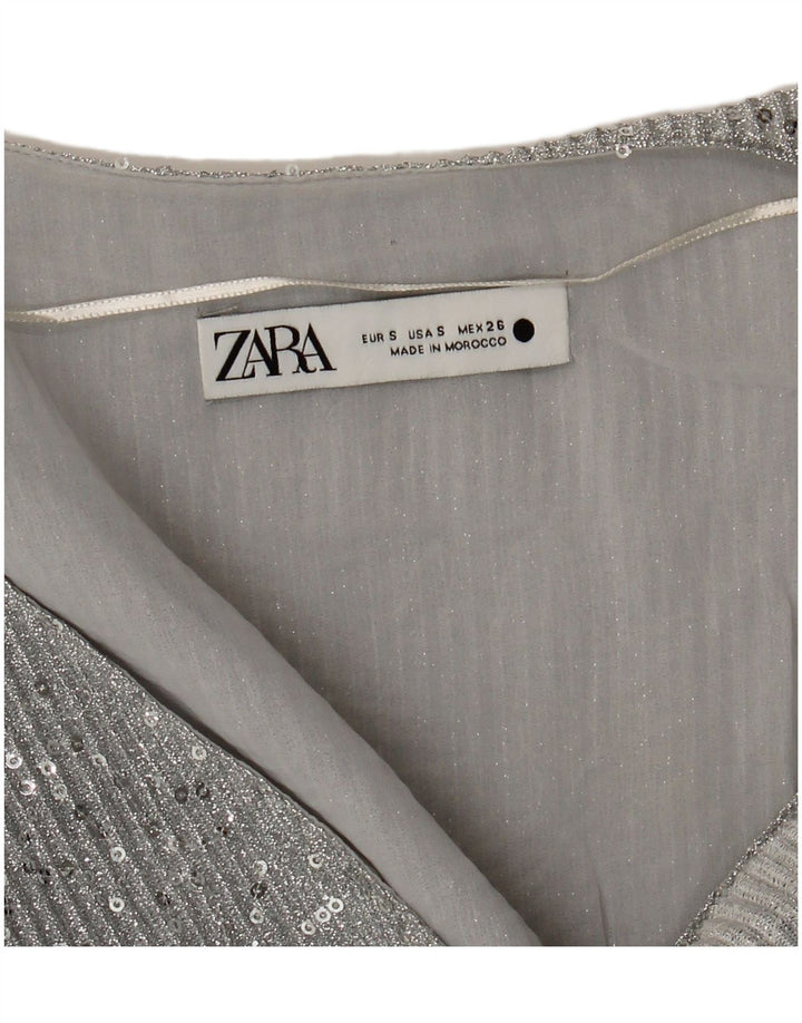 Damski krótki top Zara z długim rękawem UK 10 Small Silver
